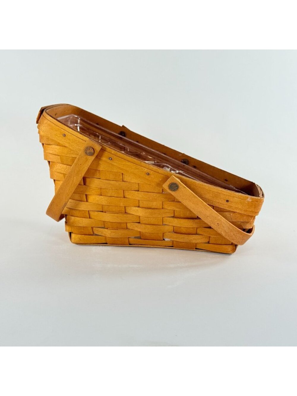 Vintage 2002 Longaberger Slanted Basket Hand Woven w/Handles Farmhouse Decor